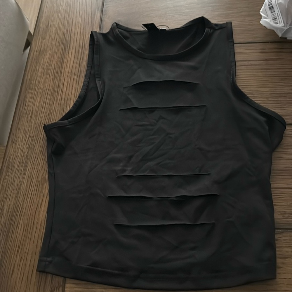 Laser cut black crop tank top